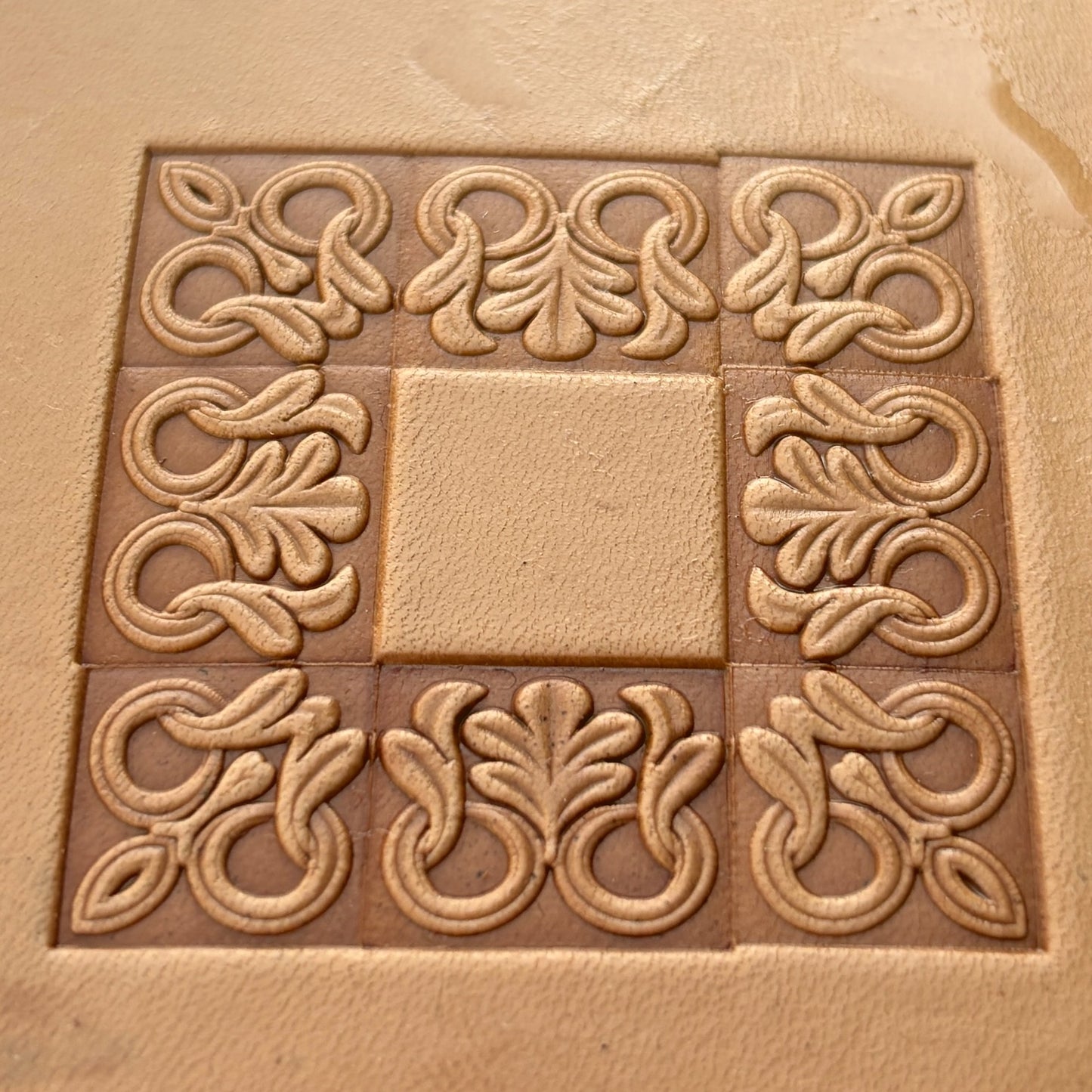 Ornamental leather stamp LT121 — pattern imprint on veg-tan leather