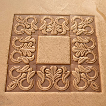 Ornamental leather stamp LT121 — pattern imprint on veg-tan leather