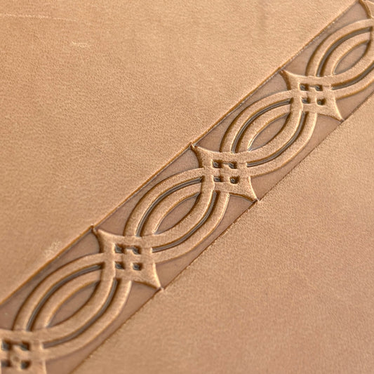 Geometric leather stamp LT125 — imprint on natural veg-tan leather