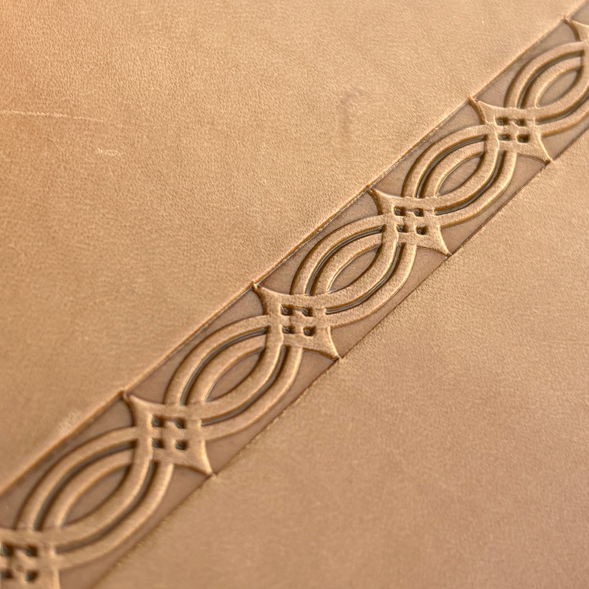 Geometric leather stamp LT125 — pattern imprint on veg-tan leather
