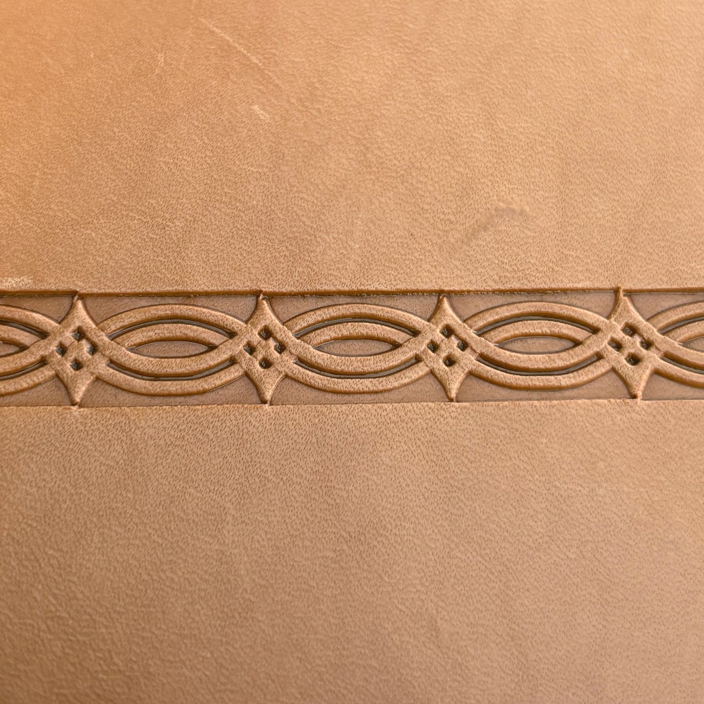Geometric leather stamp LT125 — pattern imprint on veg-tan leather