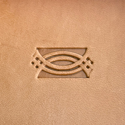 Geometric leather stamp LT125 — single impression on veg-tan leather