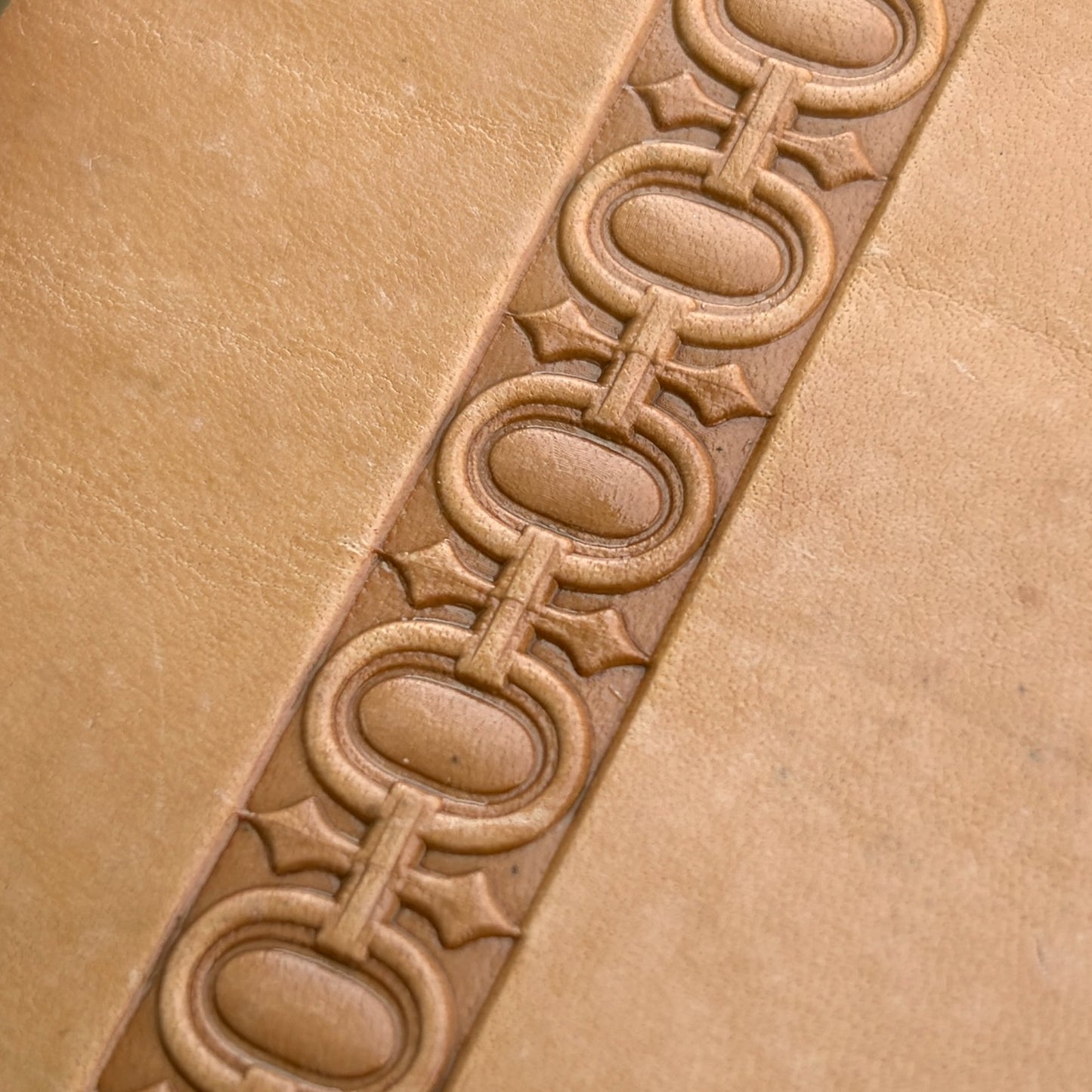 Geometric leather stamp LT127 — pattern imprint on veg-tan leather