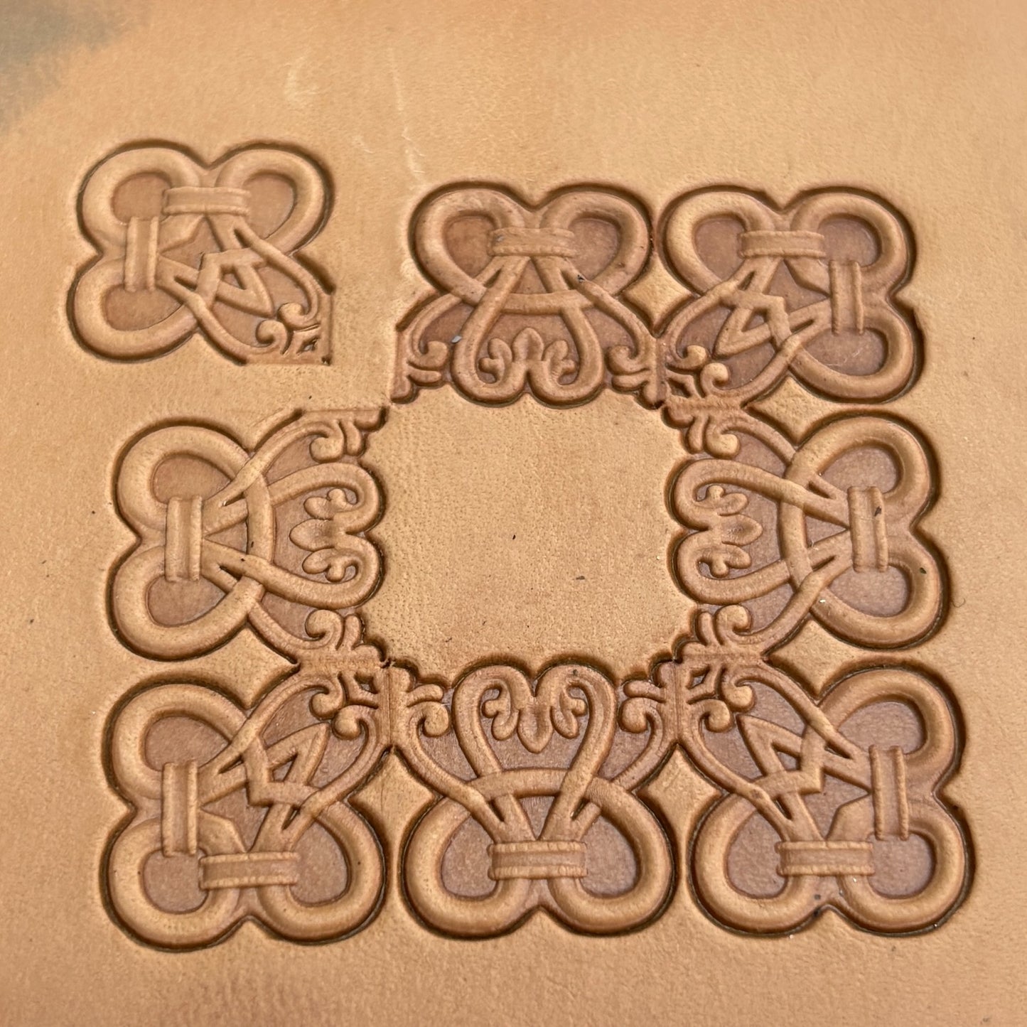 Geometric leather stamp LT128 — pattern imprint on veg-tan leather