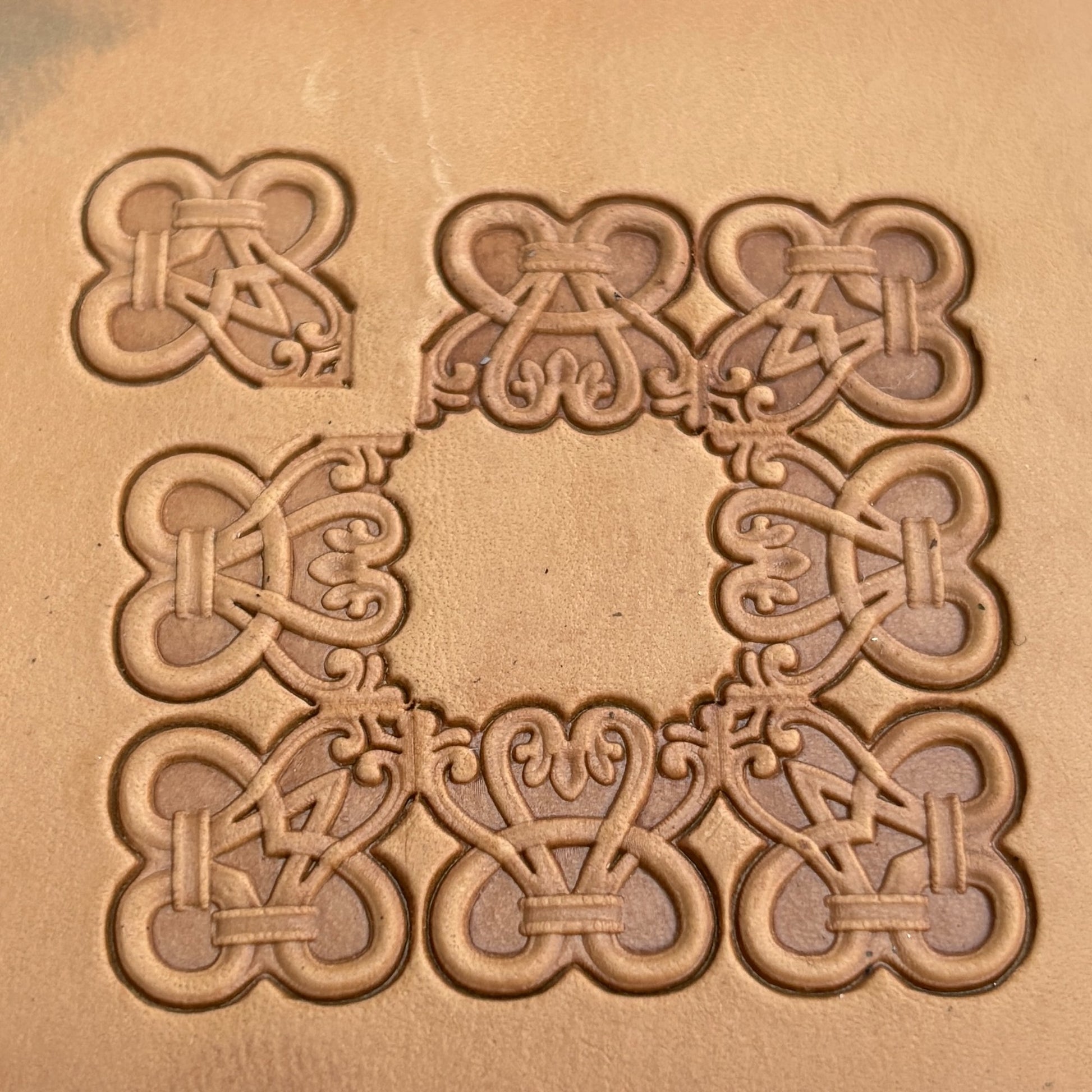 Geometric leather stamp LT128 — pattern imprint on veg-tan leather