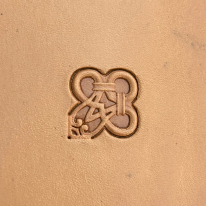 Geometric leather stamp LT128 — single impression on veg-tan leather