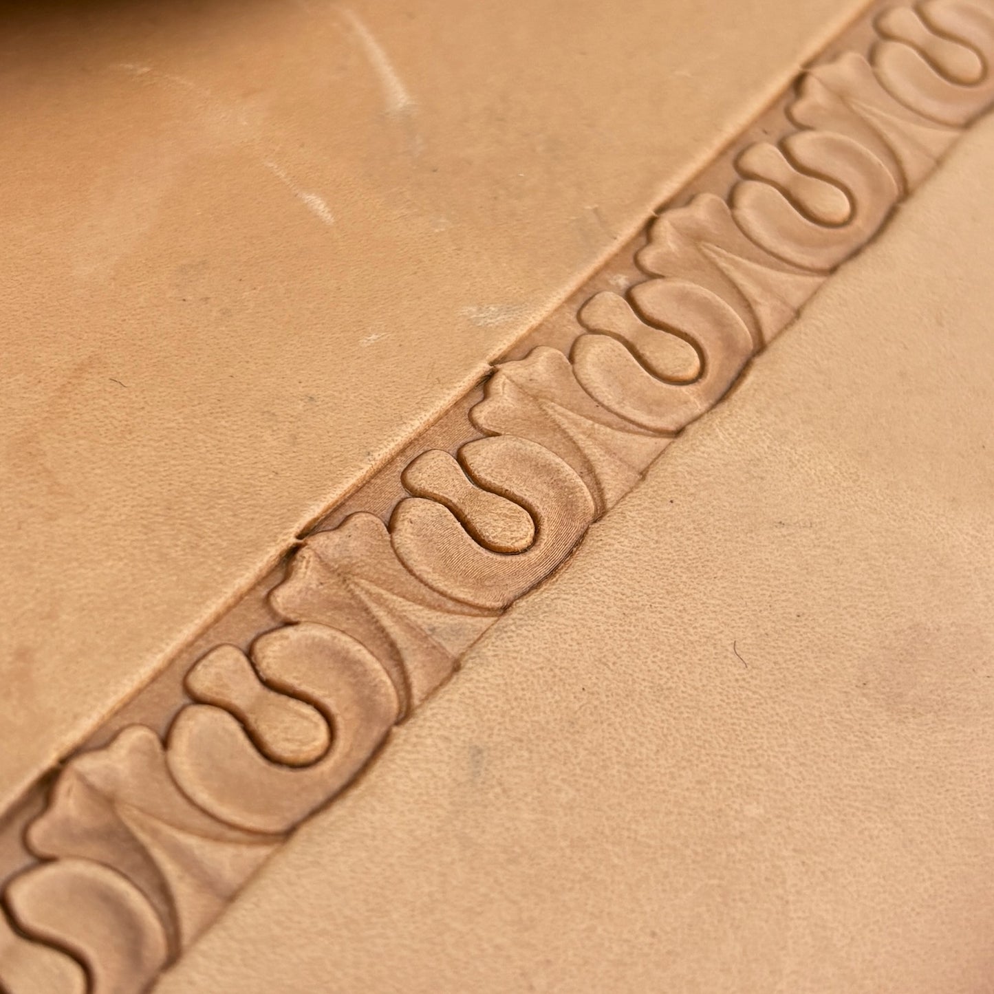 Ornate leather stamp LT129 — pattern imprint on veg-tan leather