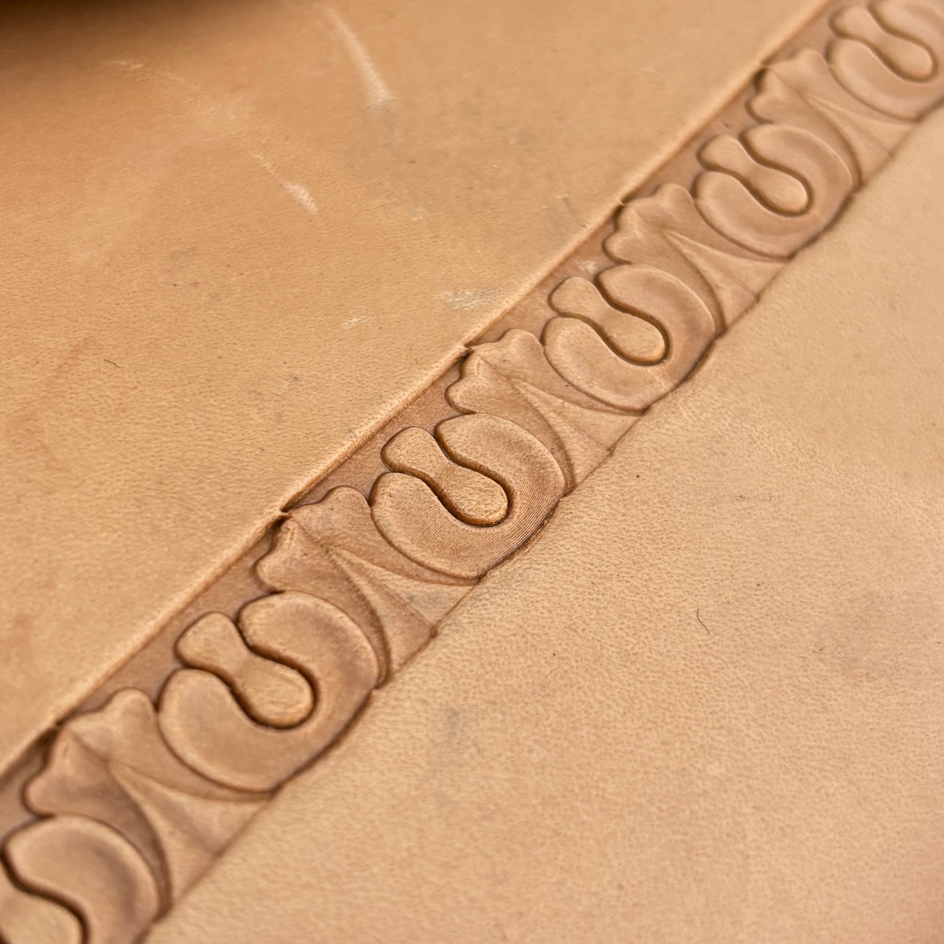 Ornate leather stamp LT129 — pattern imprint on veg-tan leather