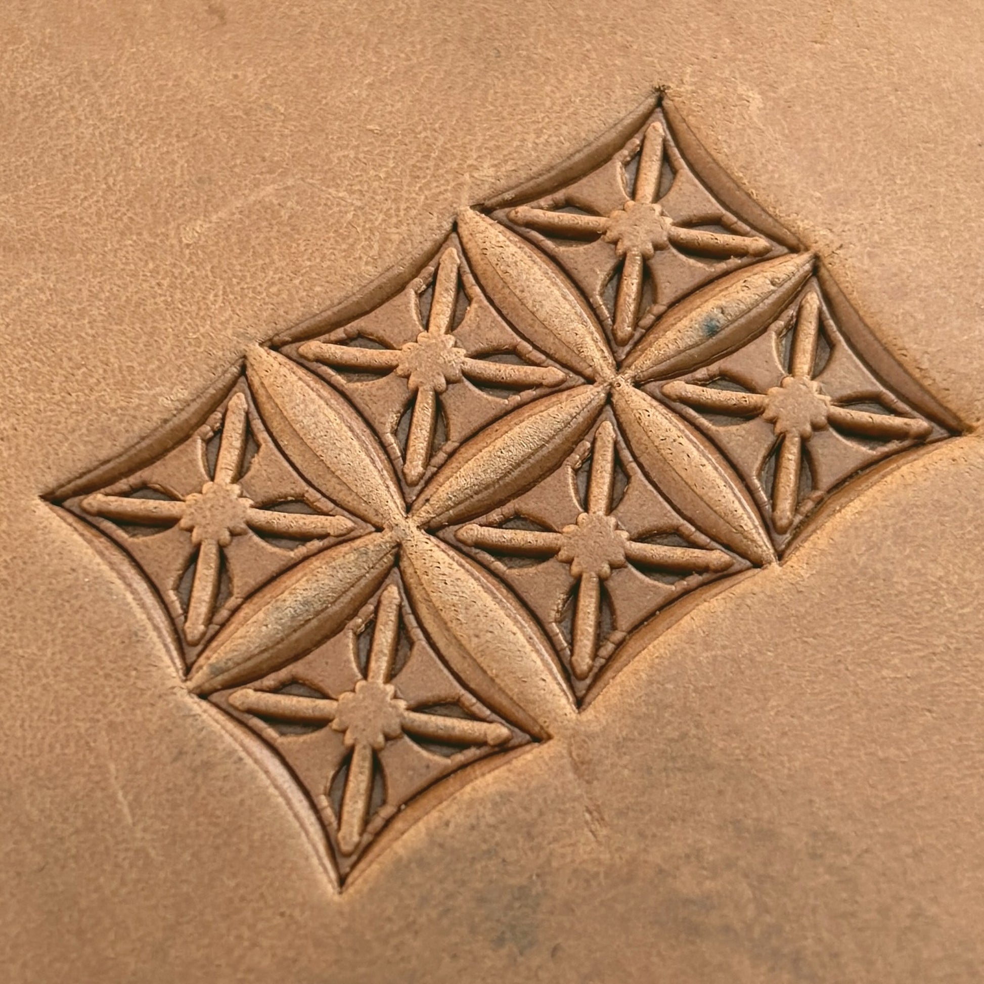 Star Grid Geometric leather stamp LT130 — pattern imprint on veg-tan leather