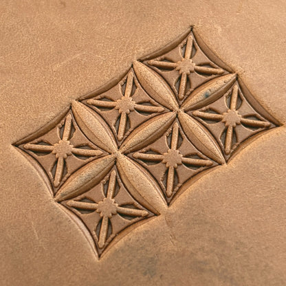 Star Grid Geometric leather stamp LT130 — pattern imprint on veg-tan leather