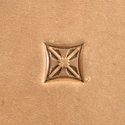 Star Grid Geometric leather stamp LT130 — single impression on veg-tan leather