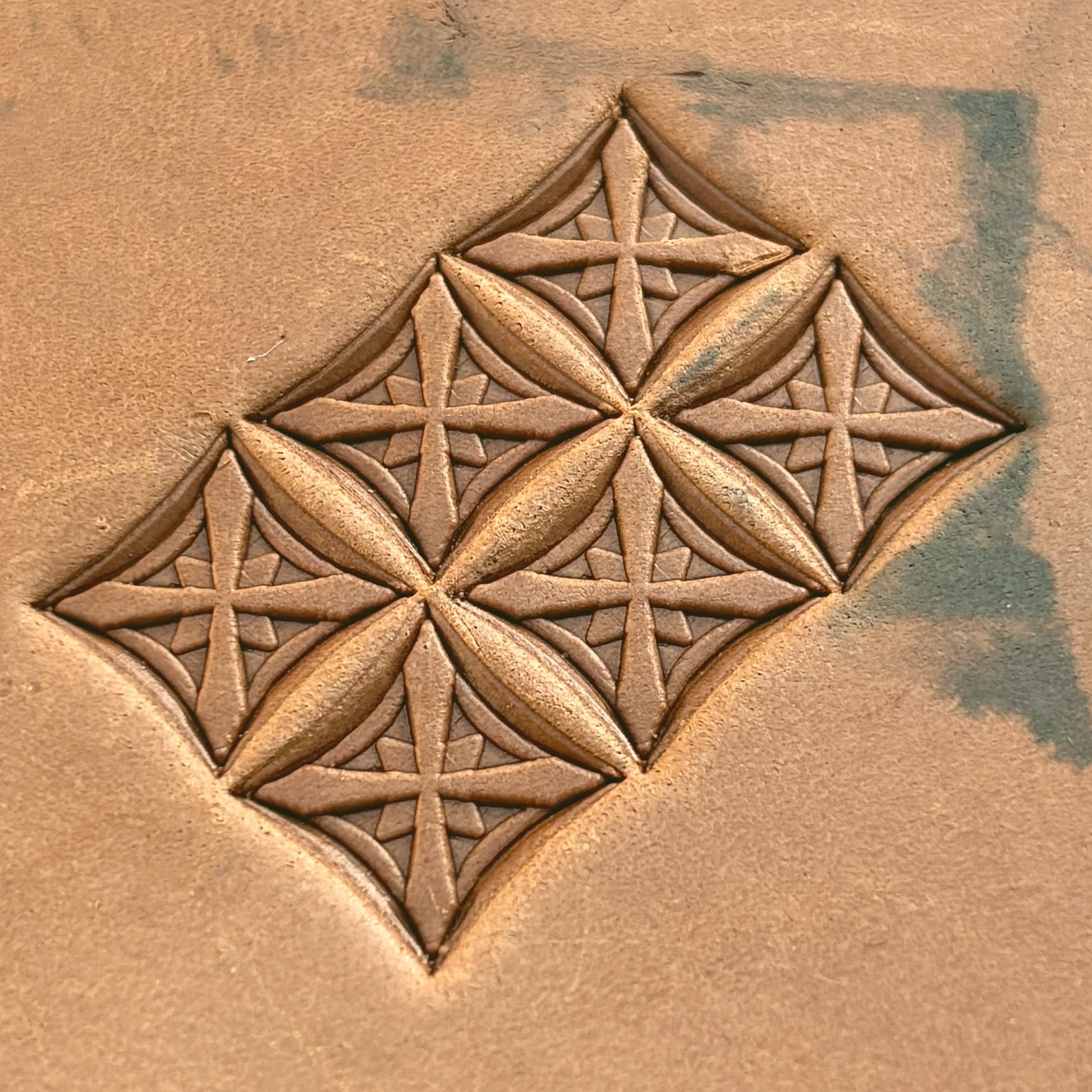 Cross Lattice Geometric leather stamp LT131 — pattern imprint on veg-tan leather