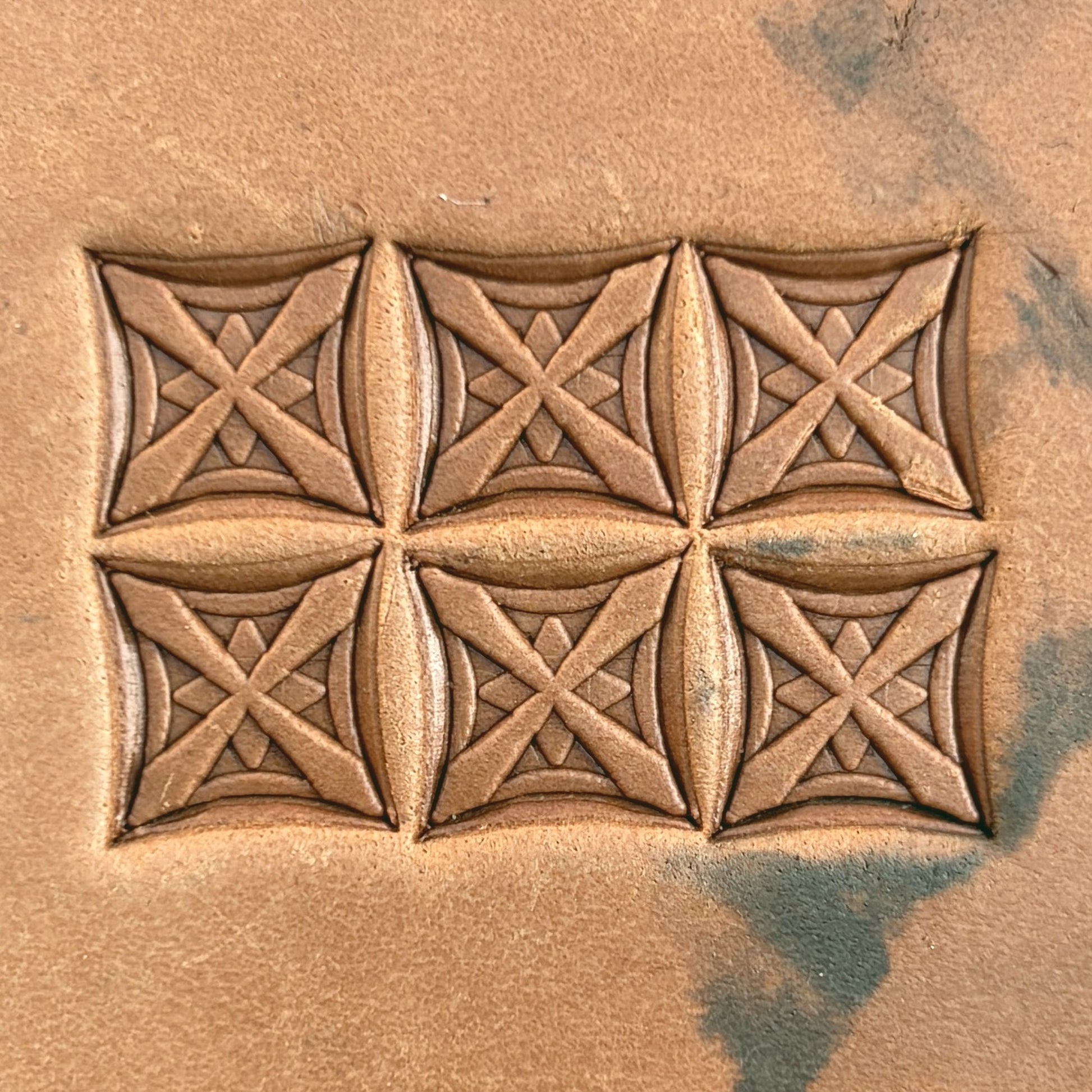 Cross Lattice Geometric leather stamp LT131 — pattern imprint on veg-tan leather