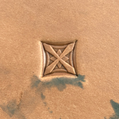 Cross Lattice Geometric leather stamp LT131 — single impression on veg-tan leather