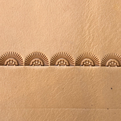 Sunrise leather stamp LT133 — pattern imprint on veg-tan leather