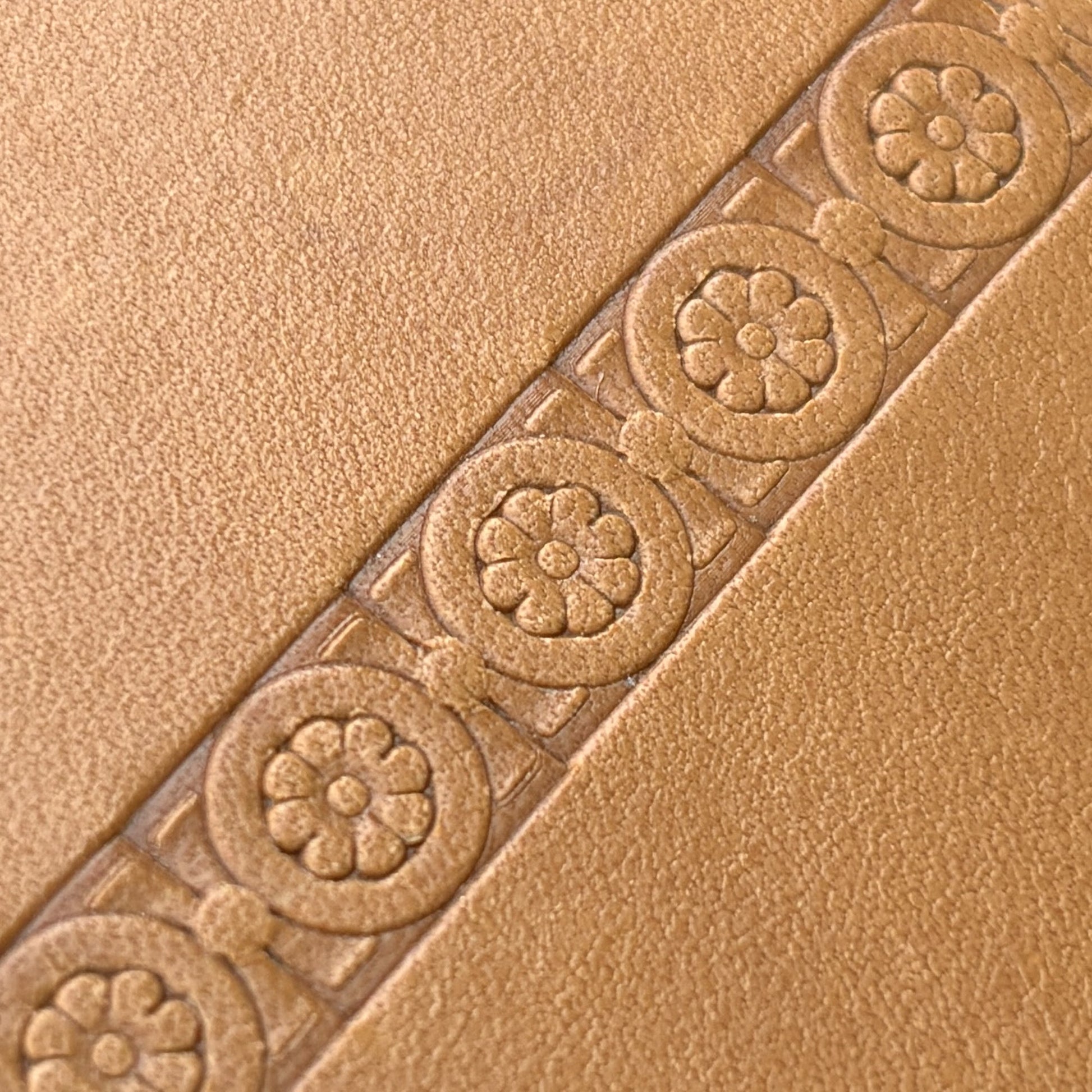 Flower leather stamp LT134 — imprint on natural veg-tan leather