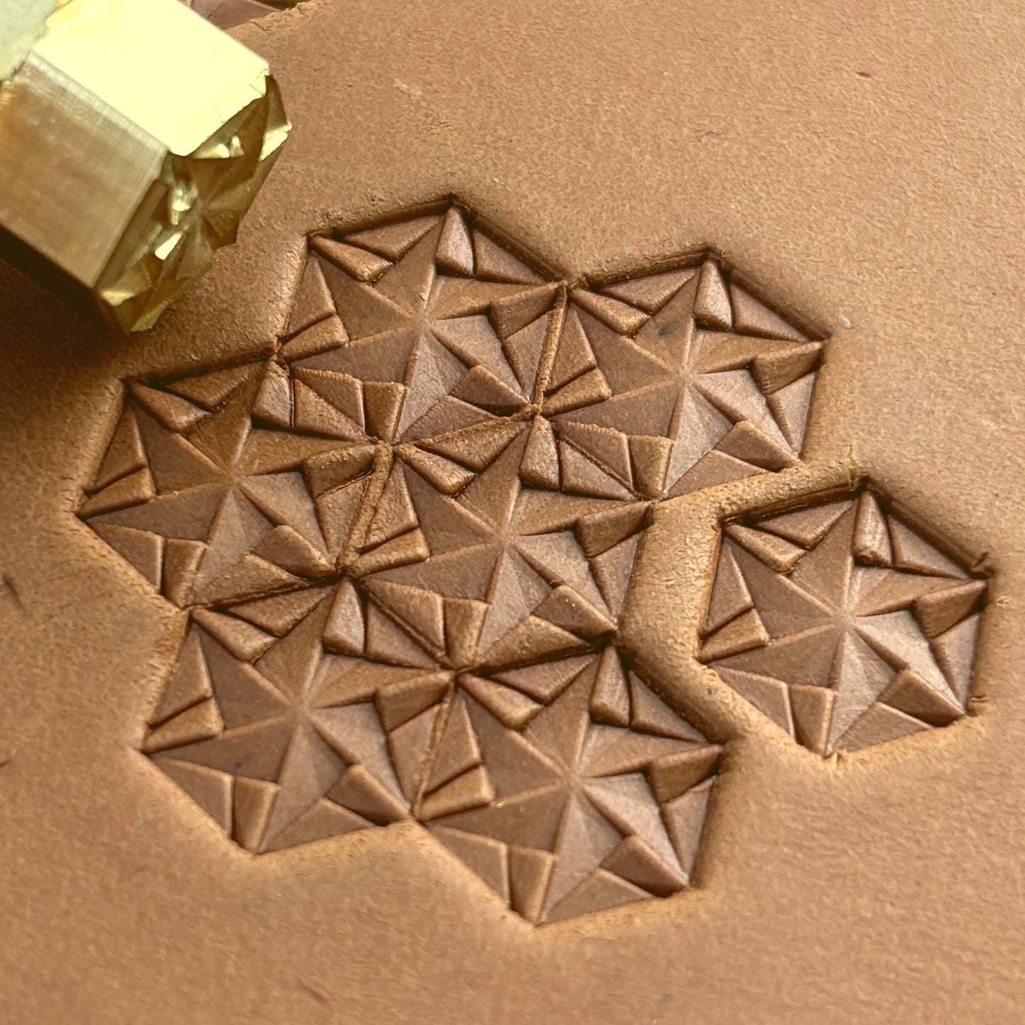 Star Mosaic Geometric leather stamp LT135 — pattern imprint on veg-tan leather