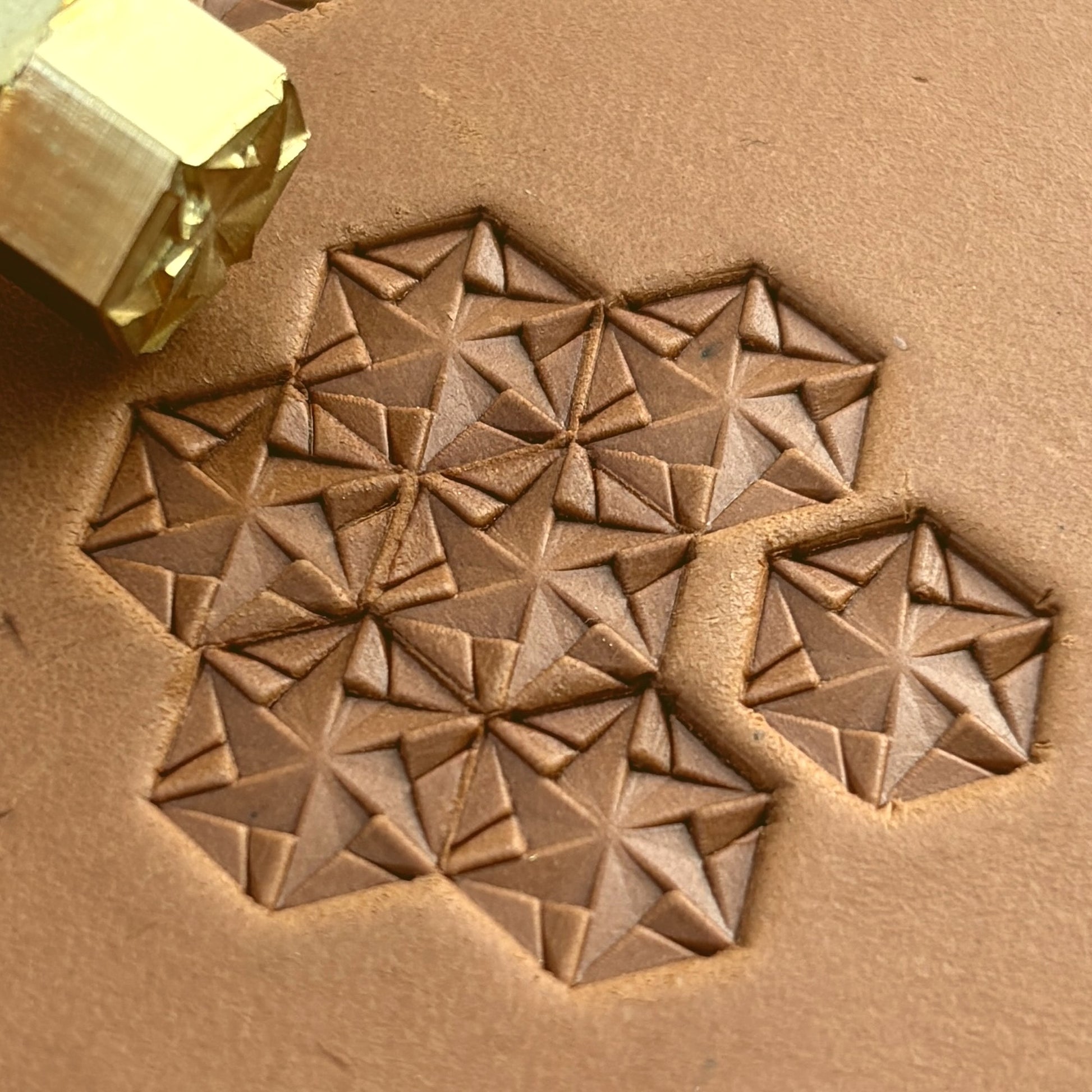 Star Mosaic Geometric leather stamp LT135 — pattern imprint on veg-tan leather