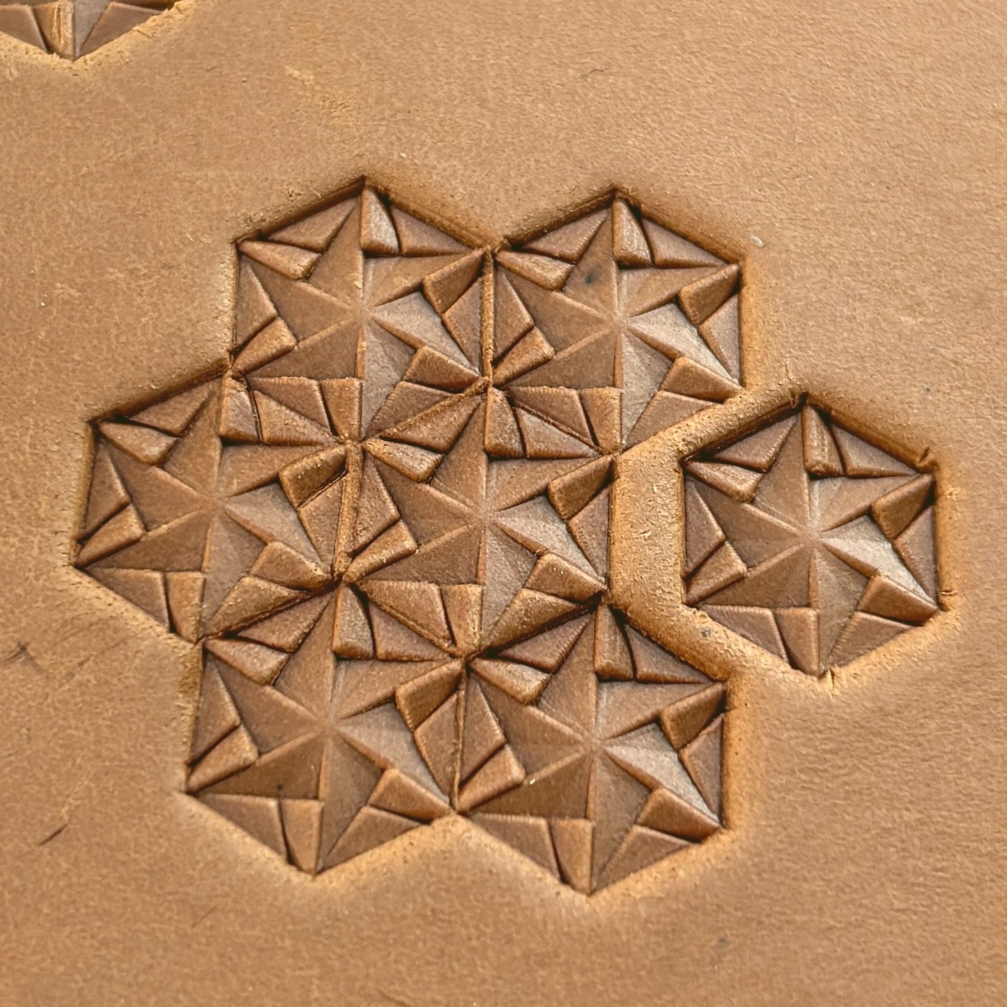 Star Mosaic Geometric leather stamp LT135 — pattern imprint on veg-tan leather