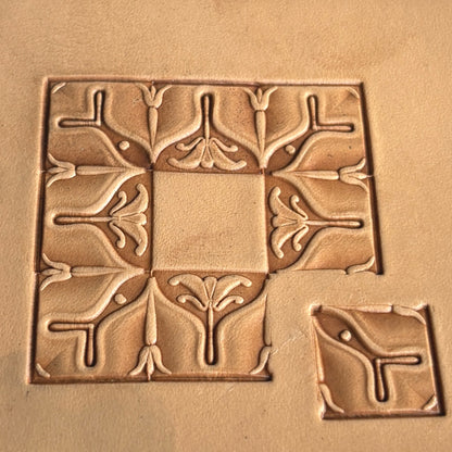 Ornate Tile leather stamp LT139 — pattern imprint on veg-tan leather