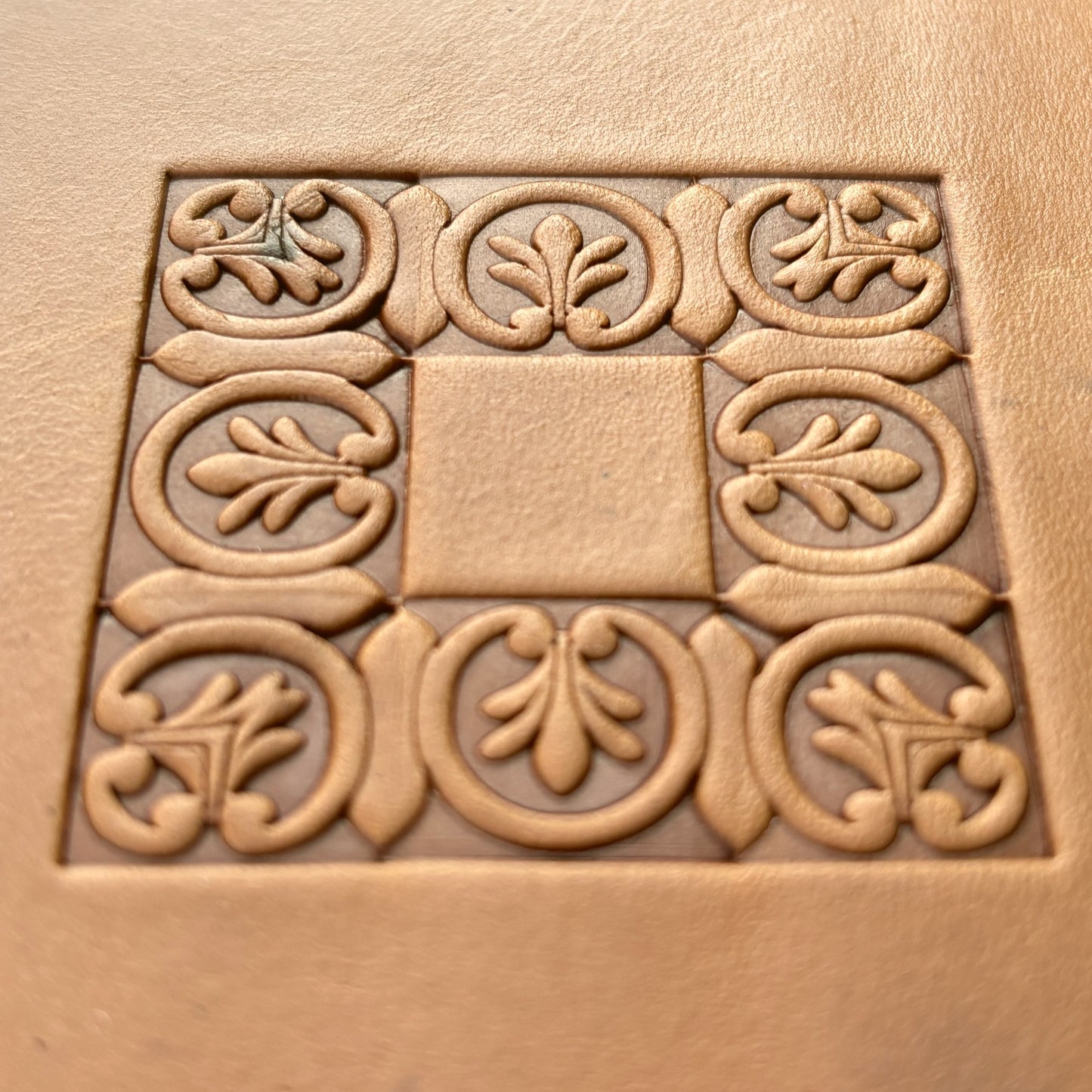 Leaf leather stamp LT140 — pattern imprint on veg-tan leather