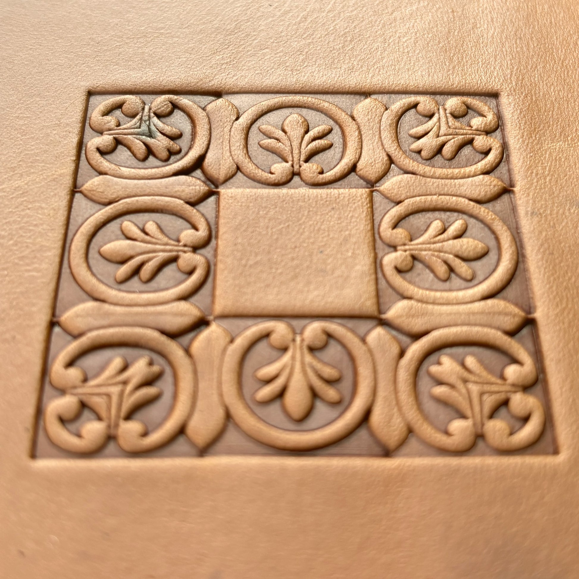 Leaf leather stamp LT140 — pattern imprint on veg-tan leather