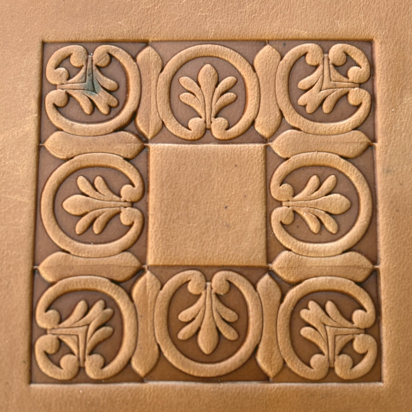 Leaf leather stamp LT140 — pattern imprint on veg-tan leather