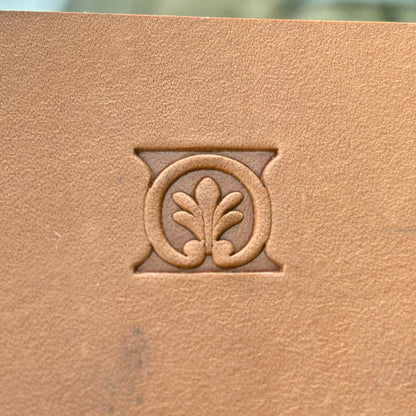 Leaf leather stamp LT140 — single impression on veg-tan leather