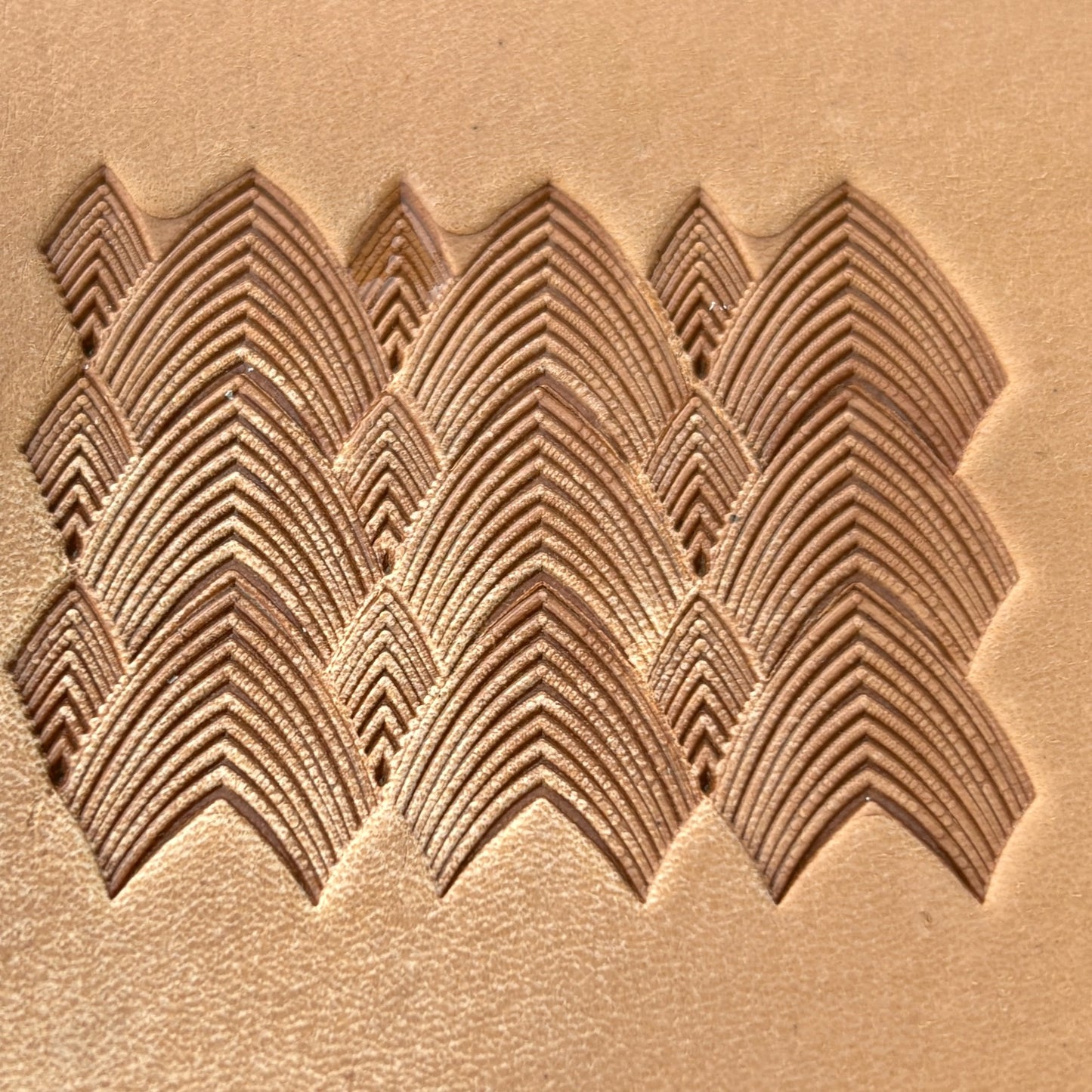 Layered Chevron Geometric leather stamp LT141 — pattern imprint on veg-tan leather