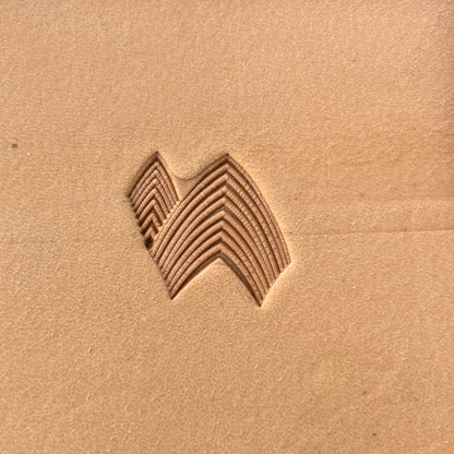 Layered Chevron Geometric leather stamp LT141 — single impression on veg-tan leather