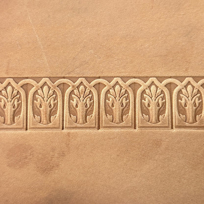 Gothic Arch Oak Leaf leather stamp LT142 — pattern imprint on veg-tan leather