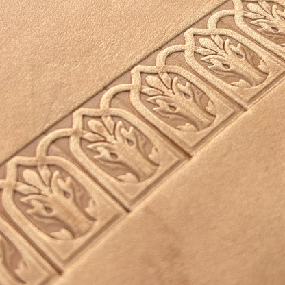 Gothic Arch Oak Leaf leather stamp LT142 — pattern imprint on veg-tan leather