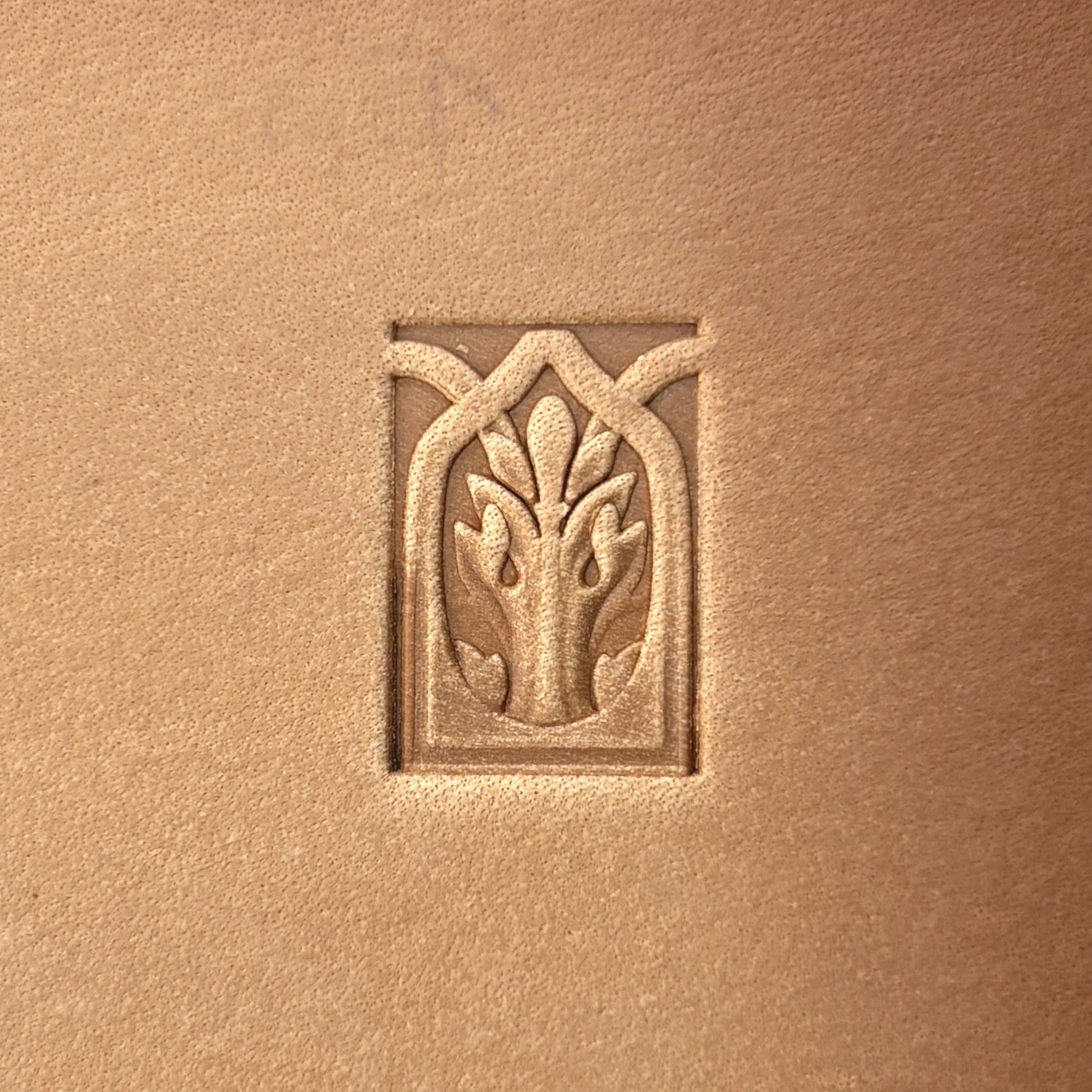 Gothic Arch Oak Leaf leather stamp LT142 — pattern imprint on veg-tan leather