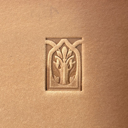 Gothic Arch Oak Leaf leather stamp LT142 — pattern imprint on veg-tan leather
