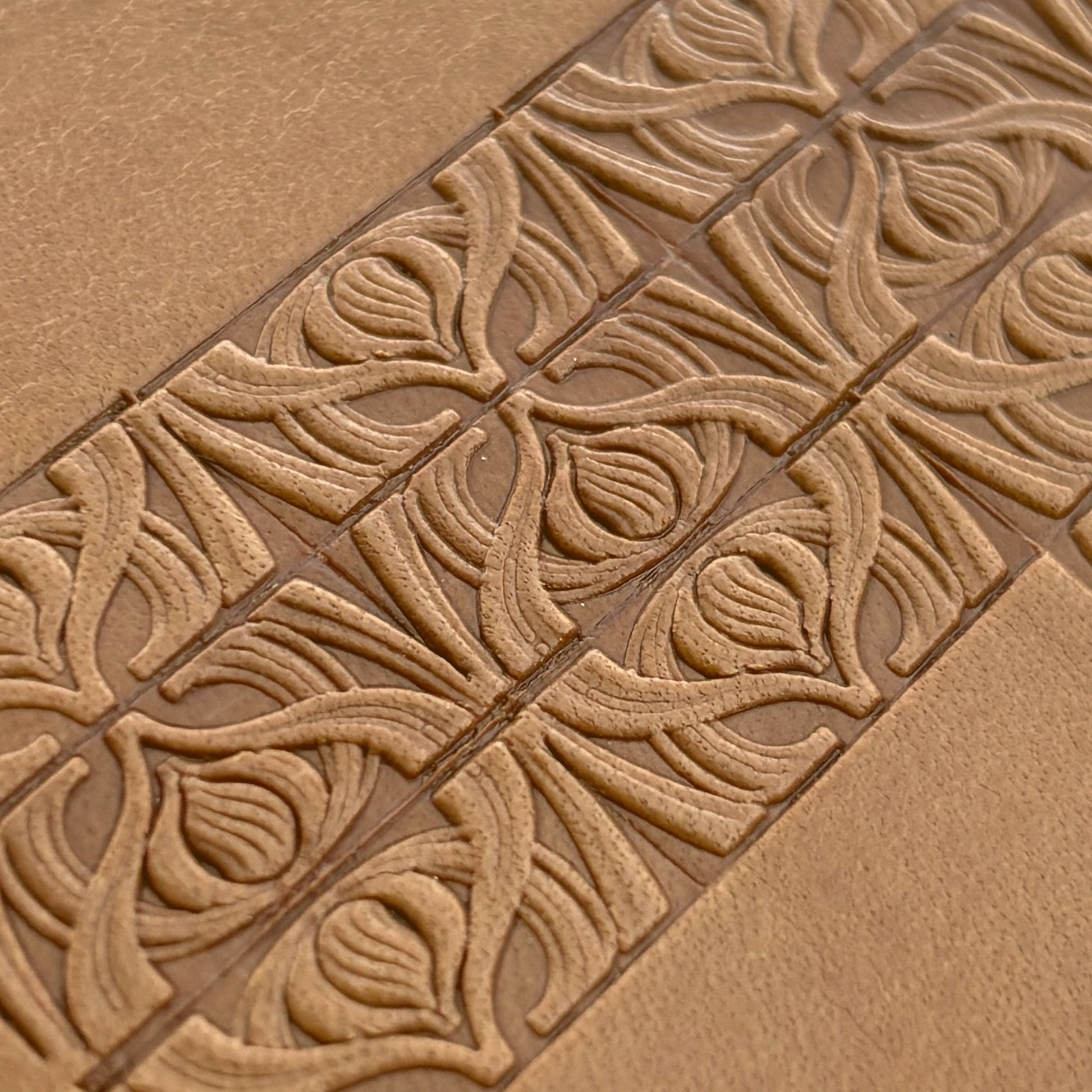 Art Deco leather stamp LT143 — imprint on natural veg-tan leather