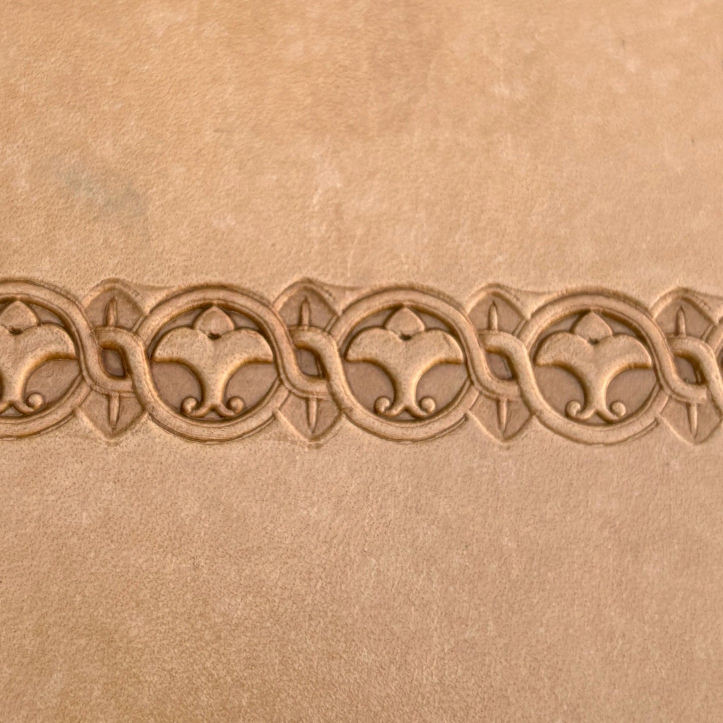 Circular Border leather stamp LT144 — pattern imprint on veg-tan leather