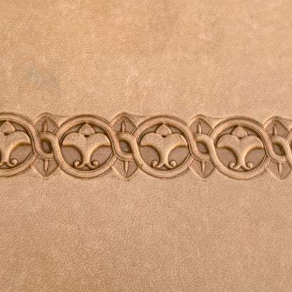 Circular Border leather stamp LT144 — pattern imprint on veg-tan leather