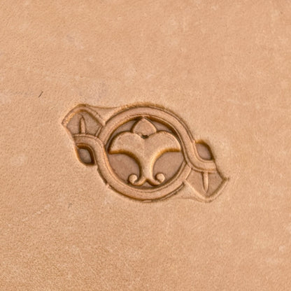 Circular Border leather stamp LT144 — single impression on veg-tan leather