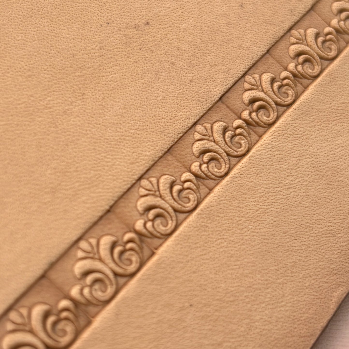 Ornamental Border leather stamp LT145 — imprint on natural veg-tan leather