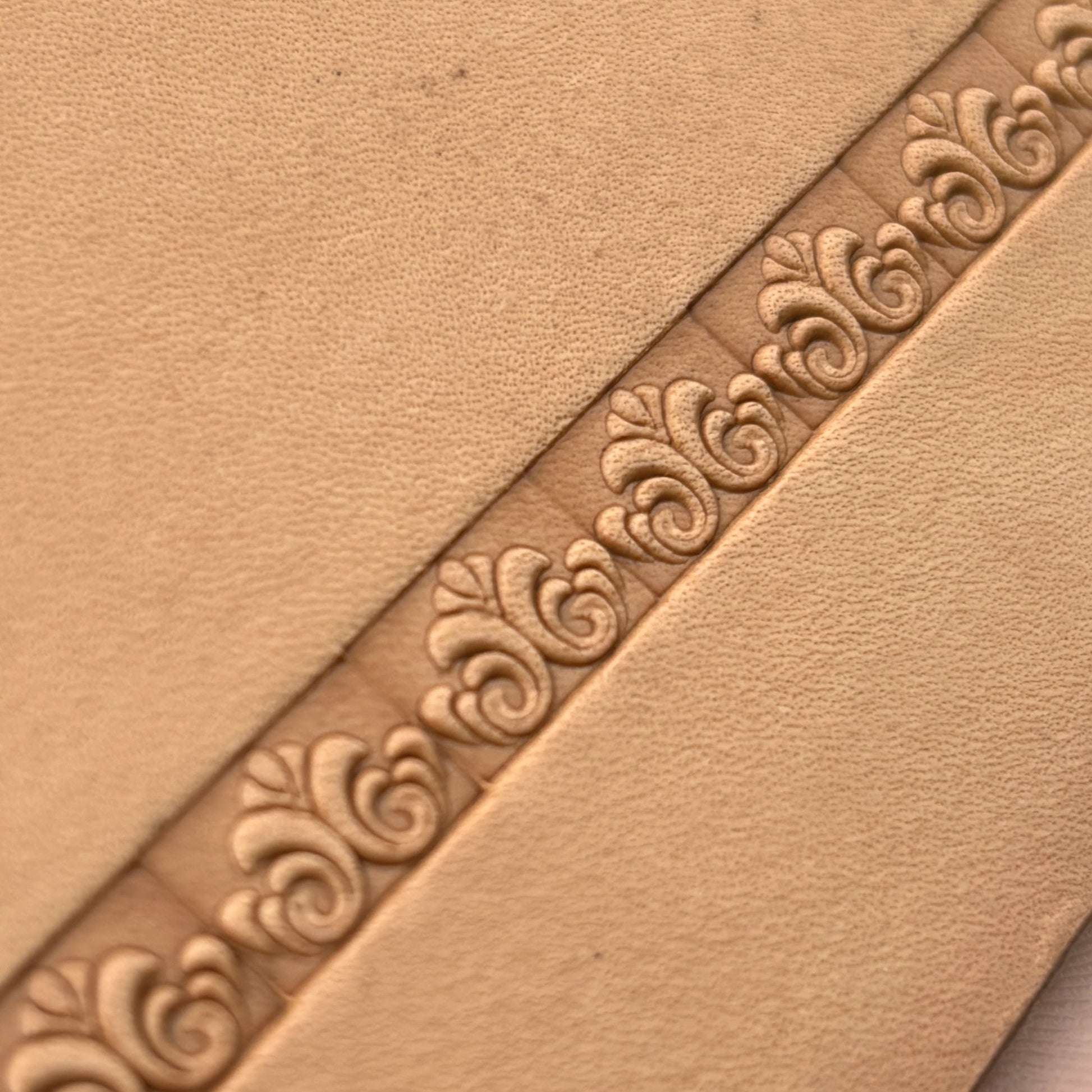 Ornamental Border leather stamp LT145 — imprint on natural veg-tan leather