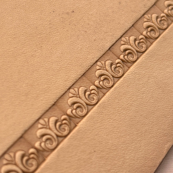 Ornamental Border leather stamp LT145 — imprint on natural veg-tan leather