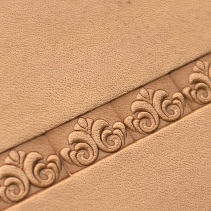 Ornamental Border leather stamp LT145 — single impression on veg-tan leather
