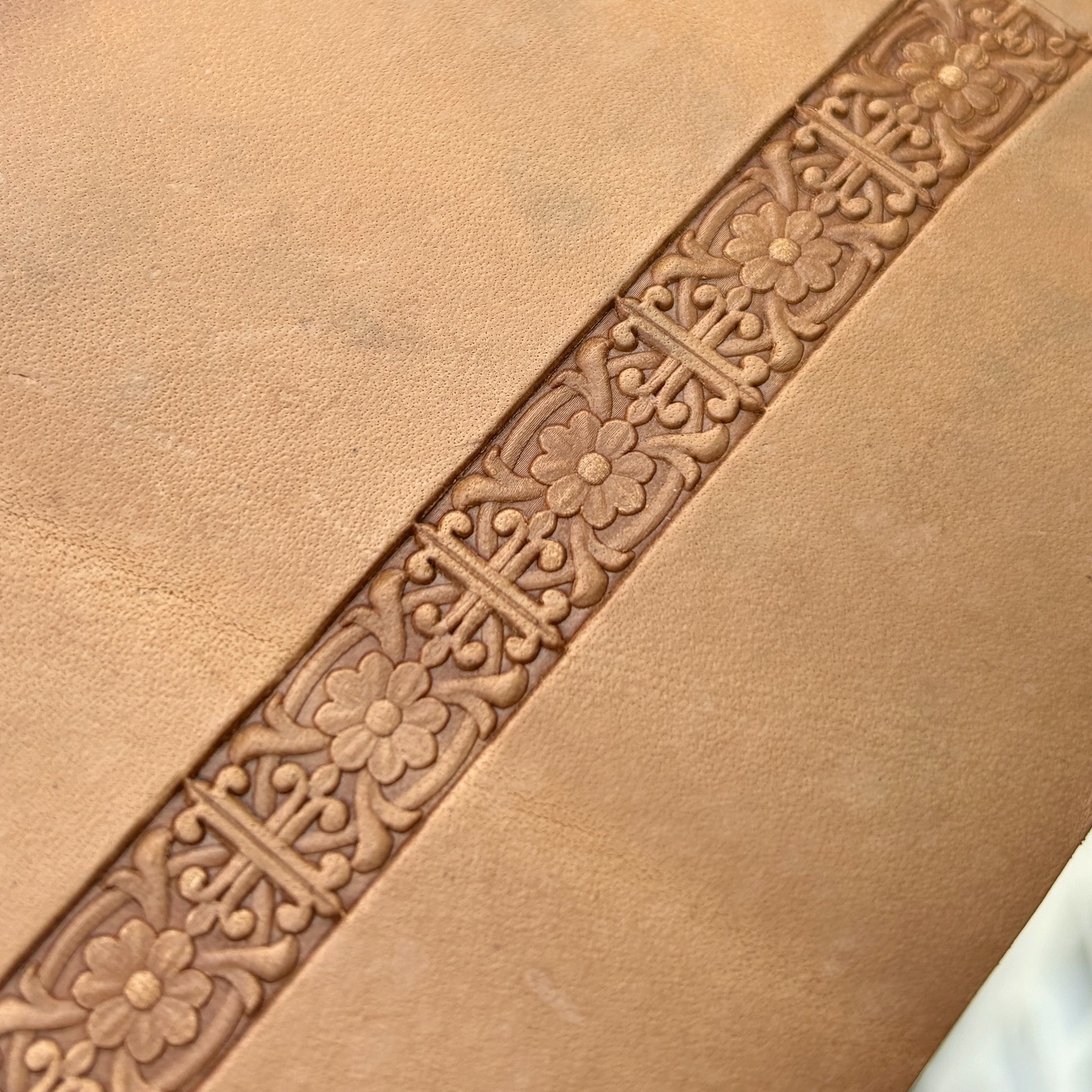 Ornate Flower leather stamp LT148 — pattern imprint on veg-tan leather