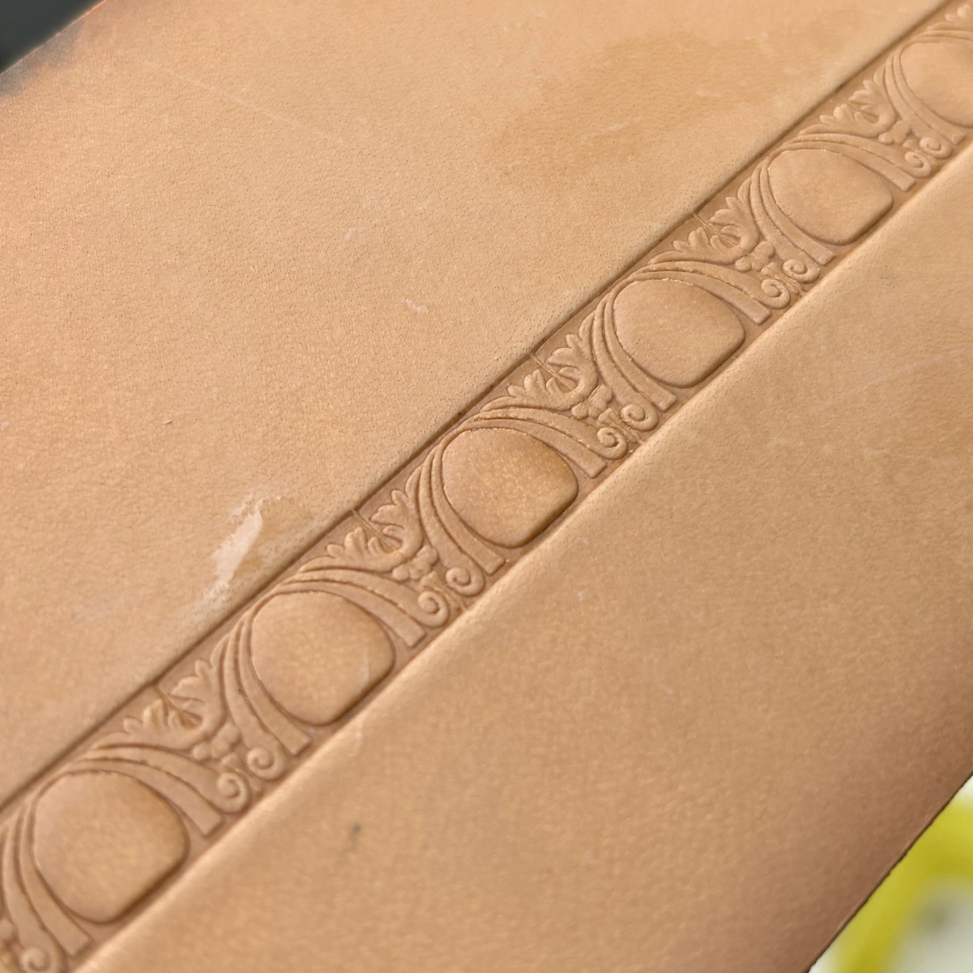 Art Deco leather stamp LT150 — pattern imprint on veg-tan leather