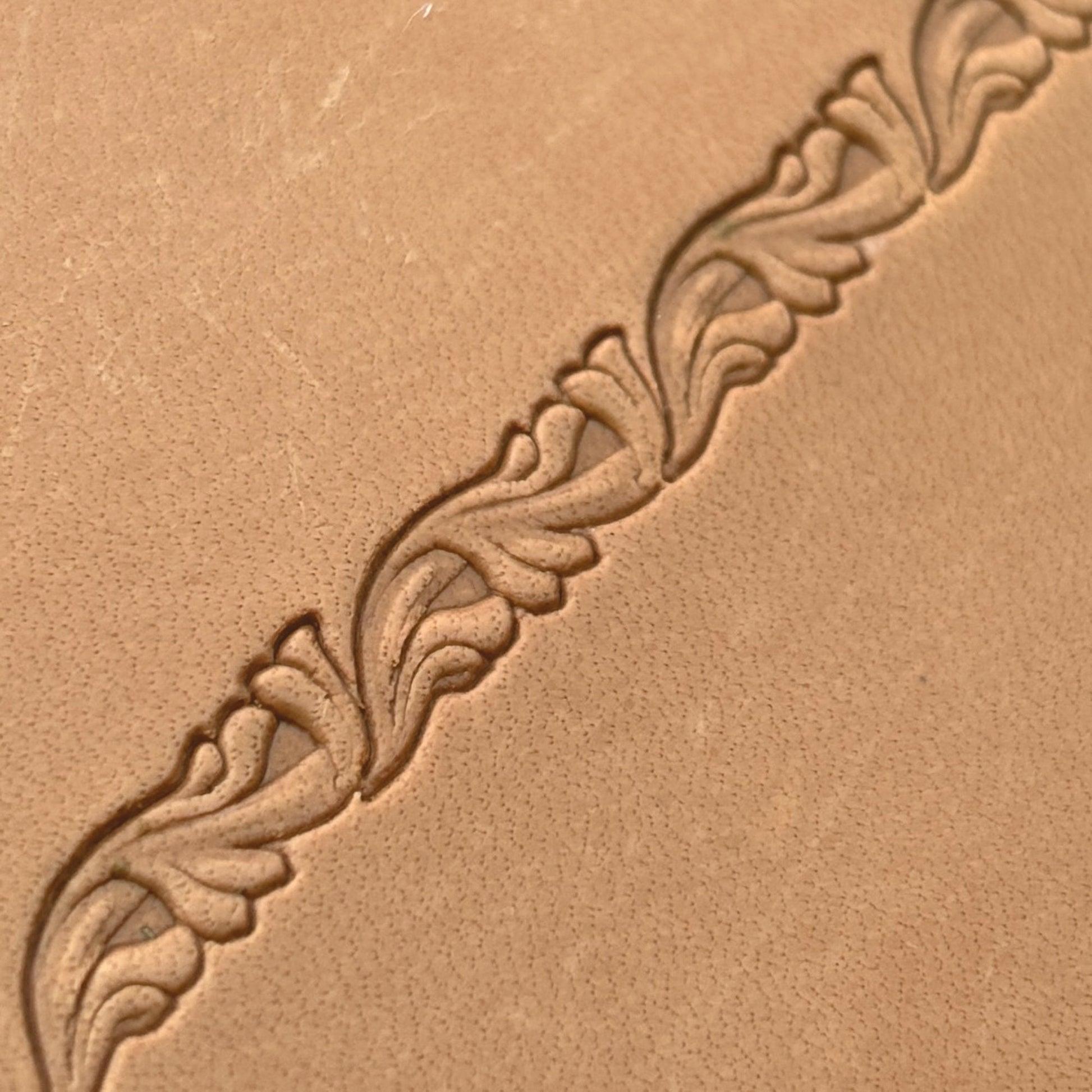 Ornamental Border leather stamp LT151 — imprint on natural veg-tan leather
