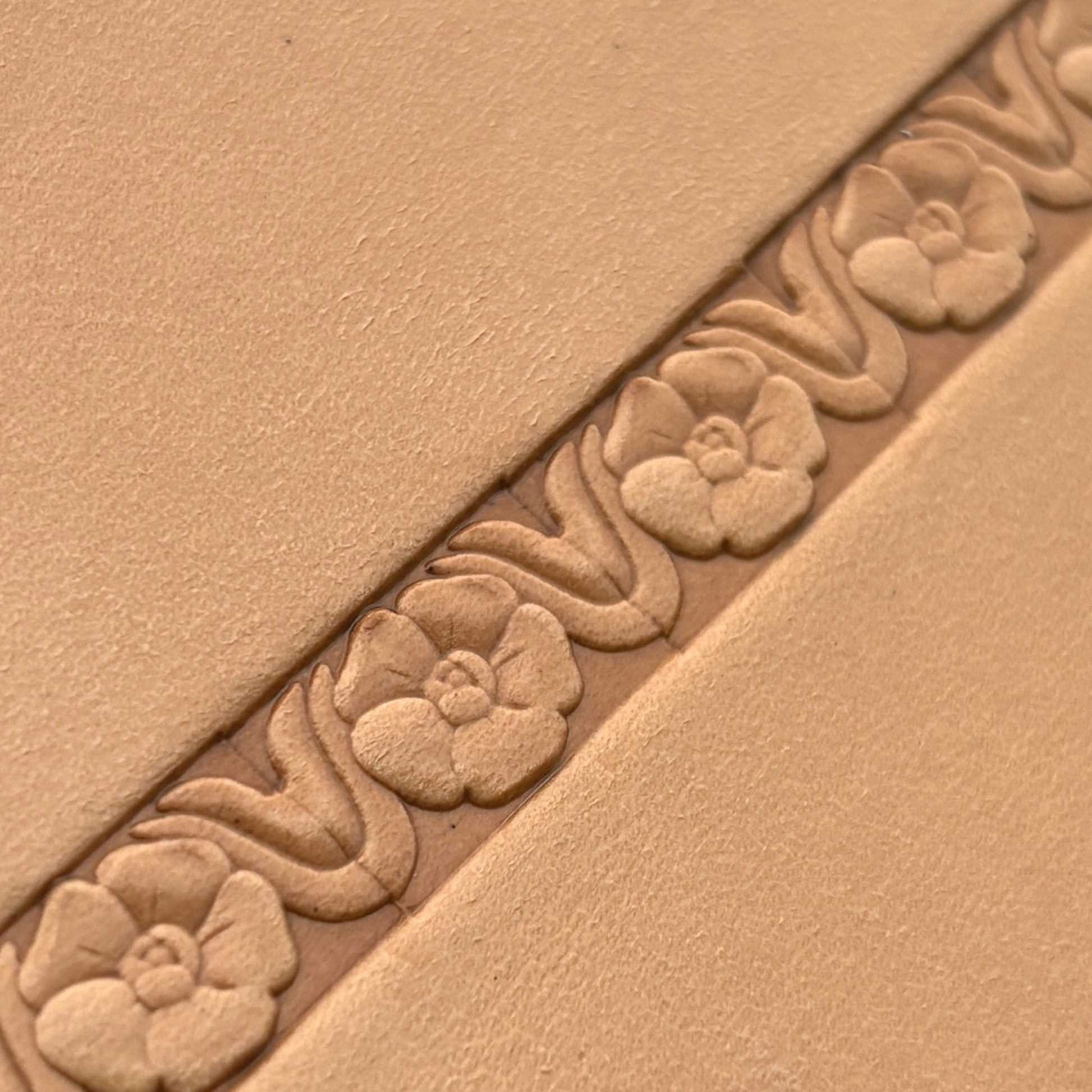 Flower leather stamp LT152 — imprint on natural veg-tan leather