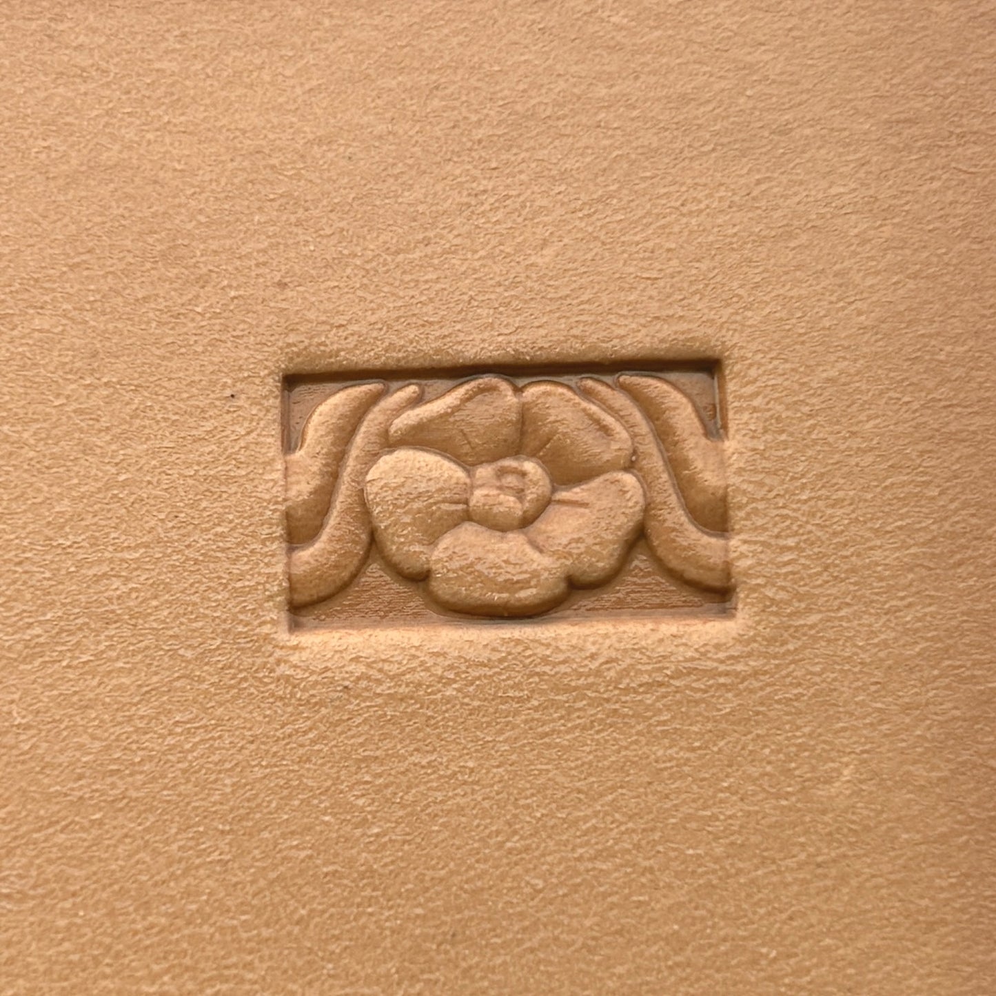 Flower leather stamp LT152 — single impression on veg-tan leather