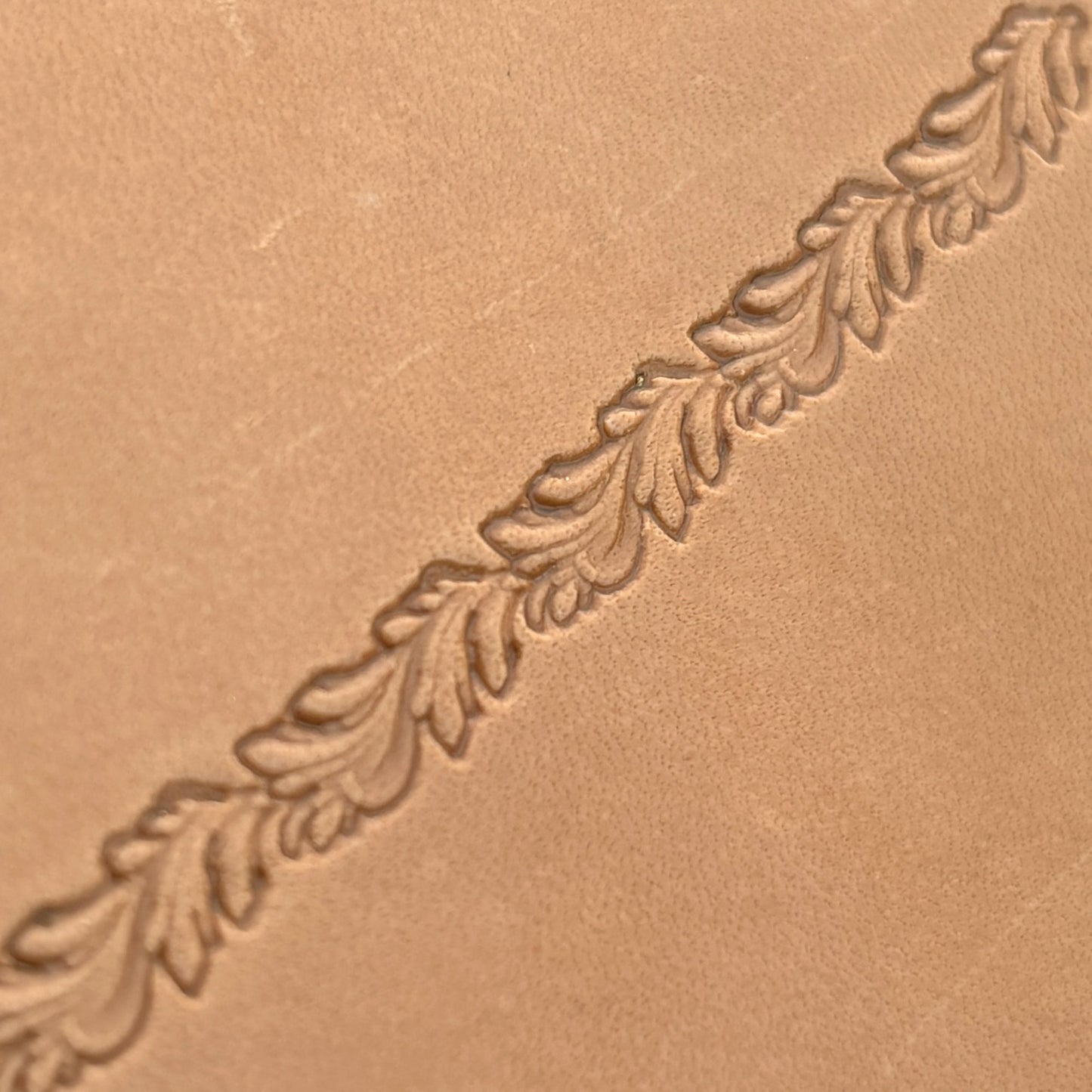 Oak Leaf leather stamp LT153 — imprint on natural veg-tan leather