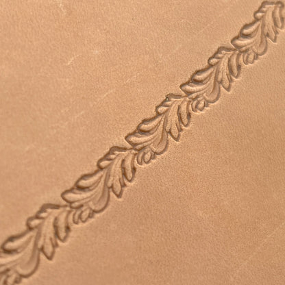Oak Leaf leather stamp LT153 — imprint on natural veg-tan leather