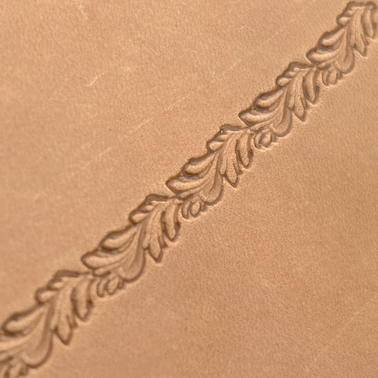 Oak Leaf leather stamp LT153 — imprint on natural veg-tan leather